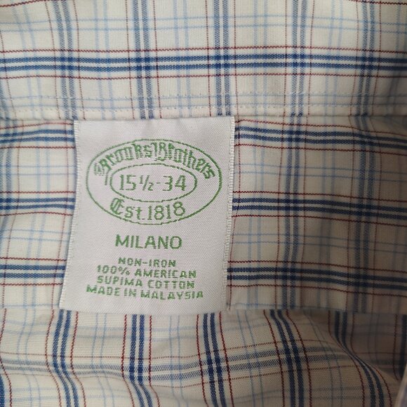 Brooks Brothers Milano Plaid Button Down Shirt Mens Medium 15.5-34 - Picture 3 of 8